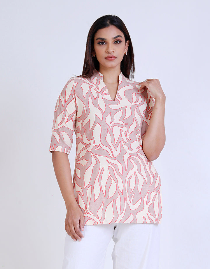 Printed Chinese Collar Kurtha with ¾ Sleeves