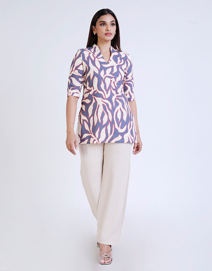 Printed Chinese Collar Kurtha with ¾ Sleeves