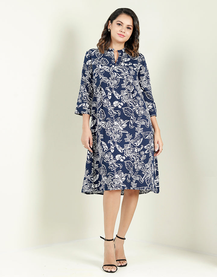 Printed Chinese Collared Dress