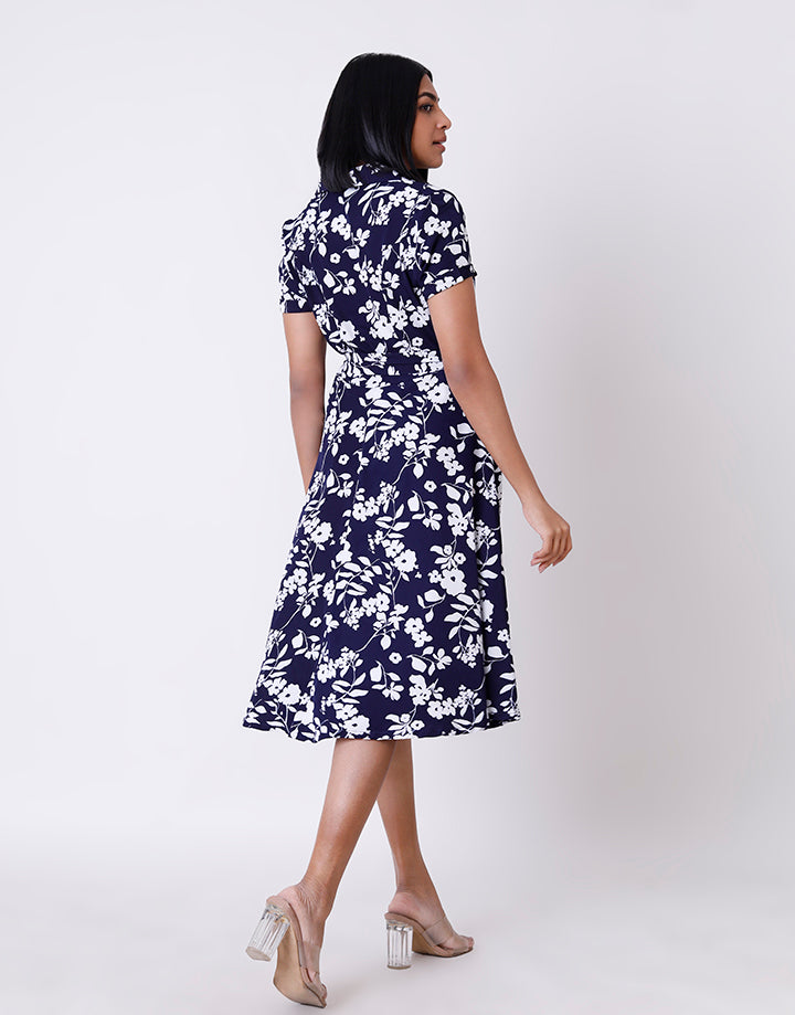 Printed Collared Shirt Dress with Belt