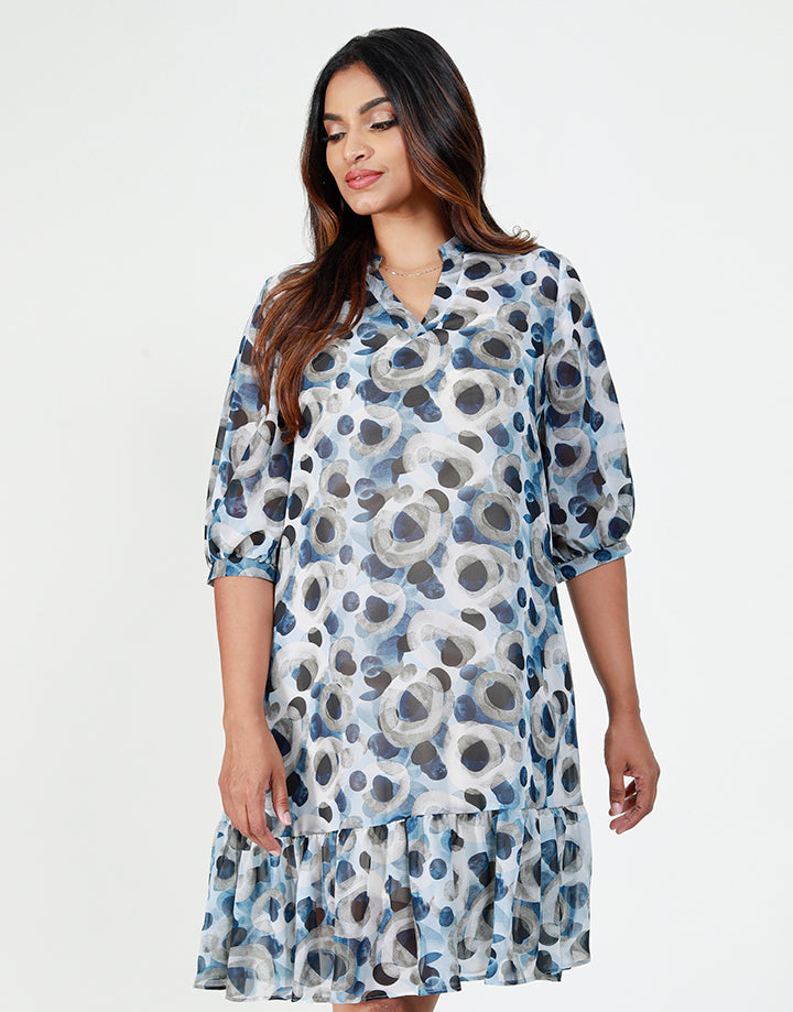 Printed Dress with Chinese Collar