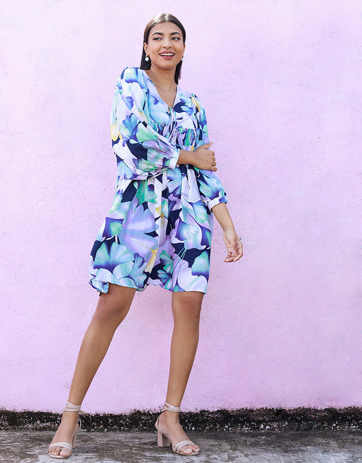 Printed Dress with Dolman Sleeves