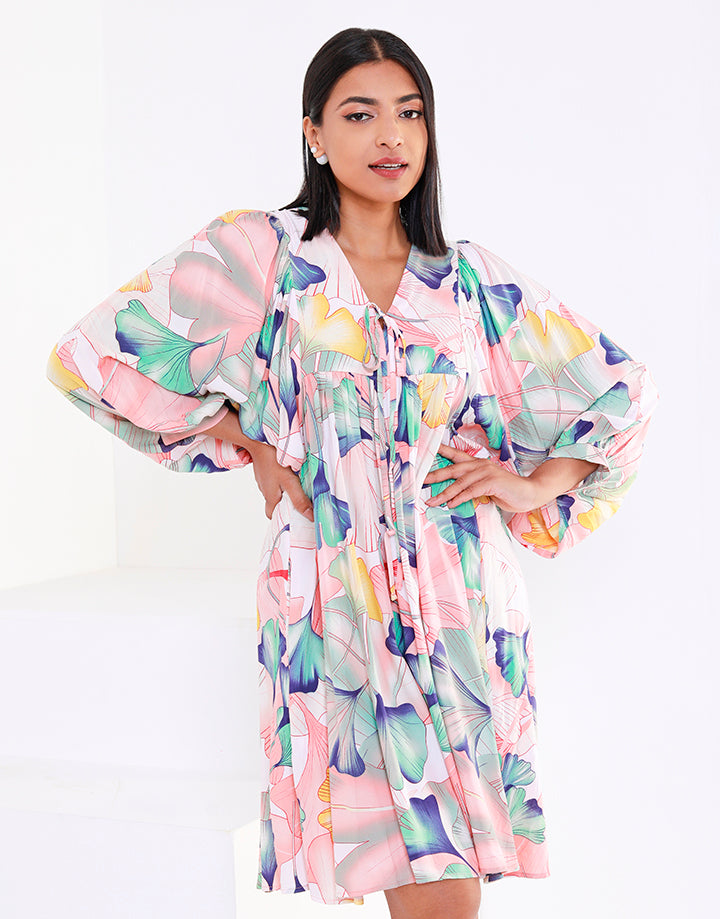 Printed Dress with Dolman Sleeves