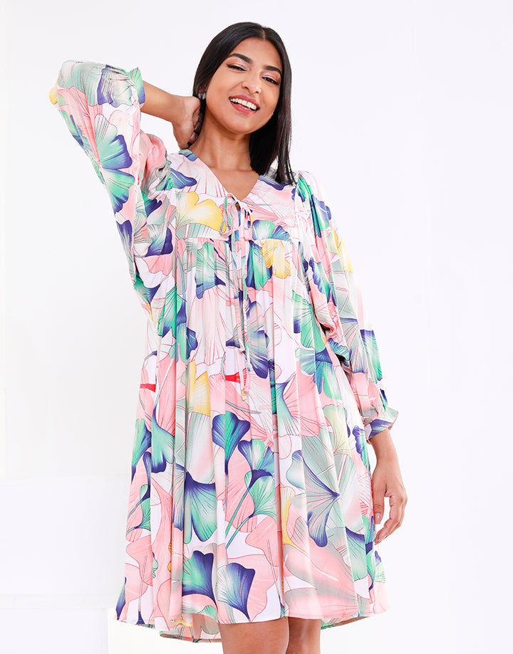 Printed Dress with Dolman Sleeves