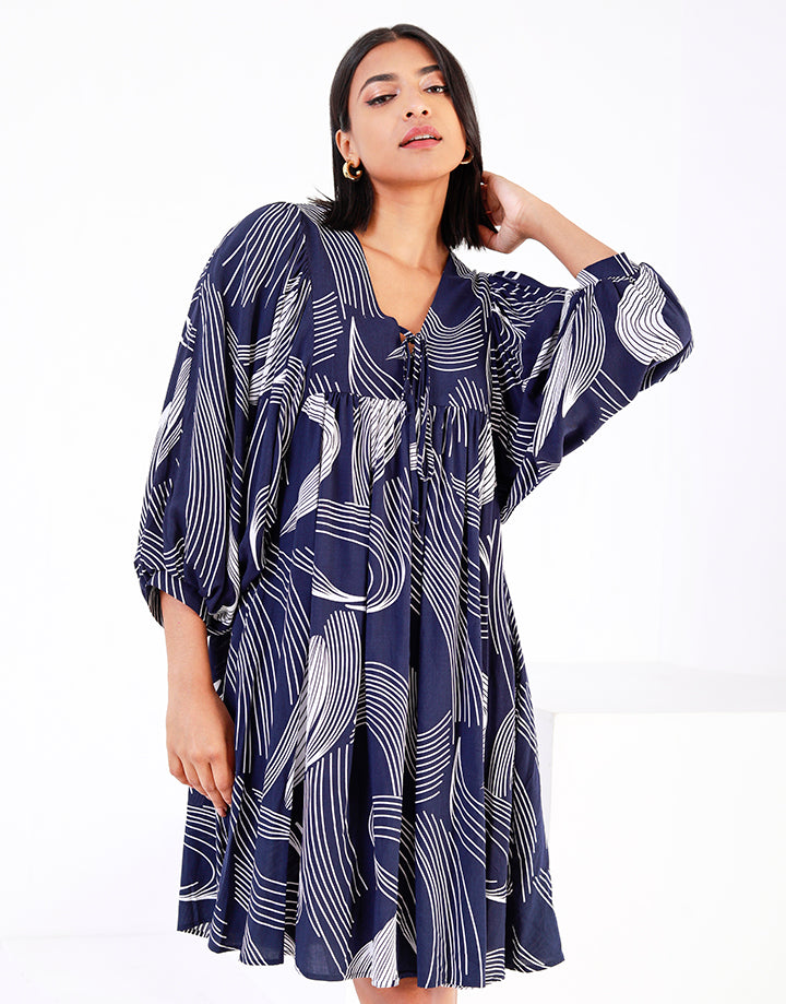 Printed Dress with Dolman Sleeves