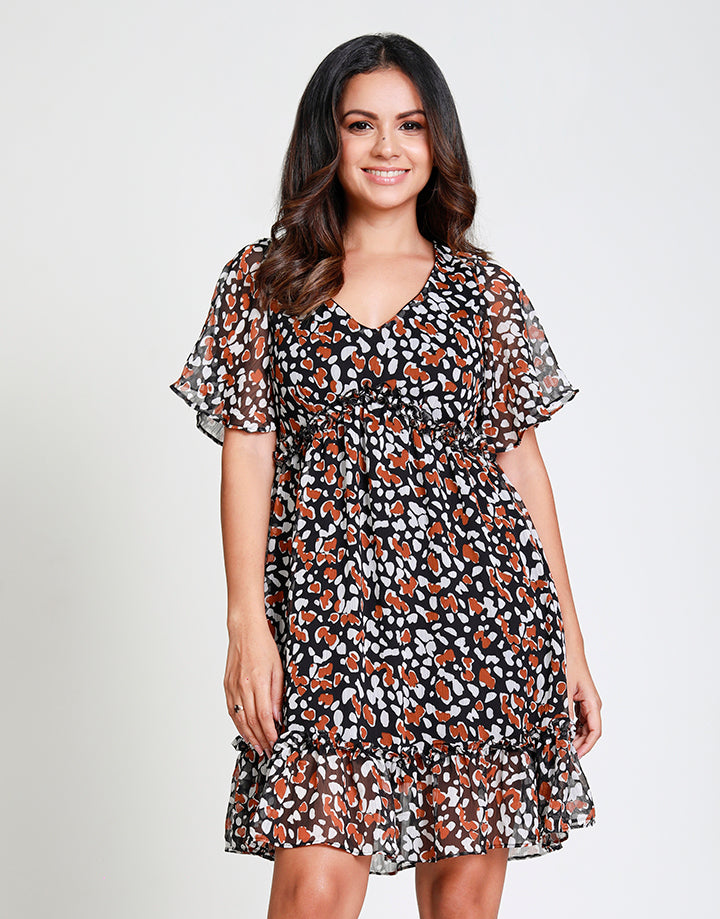 Printed Dress with Flared Sleeves