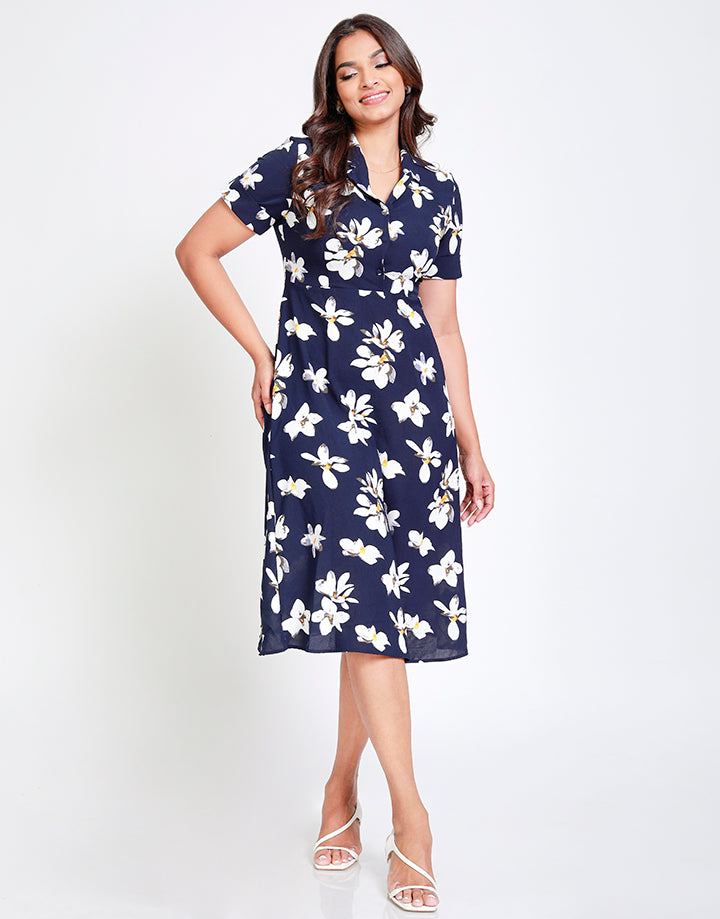 Printed Dress with Short Sleeves