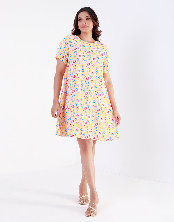 Printed Dress with ¾ Sleeves