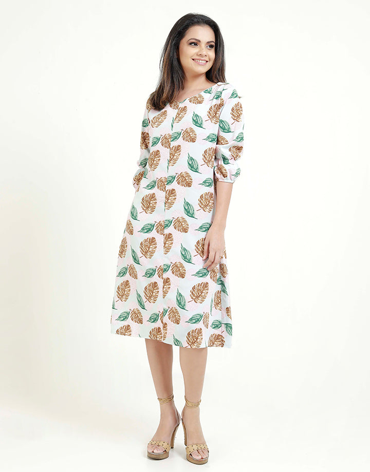 Printed Dress with ¾ Sleeves