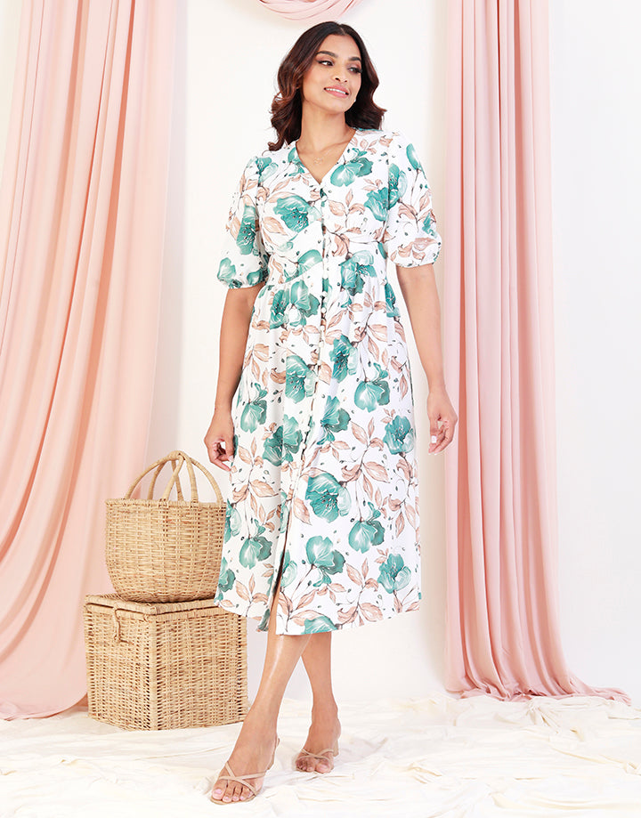 Printed Empire Waist Midi Dress