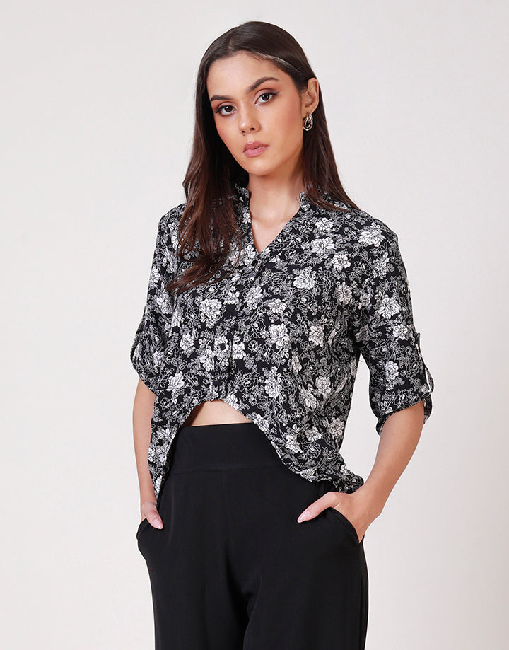 Printed High Low Hem Blouse