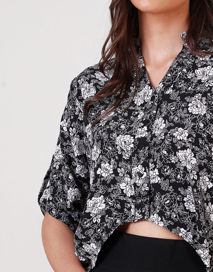 Printed High Low Hem Blouse