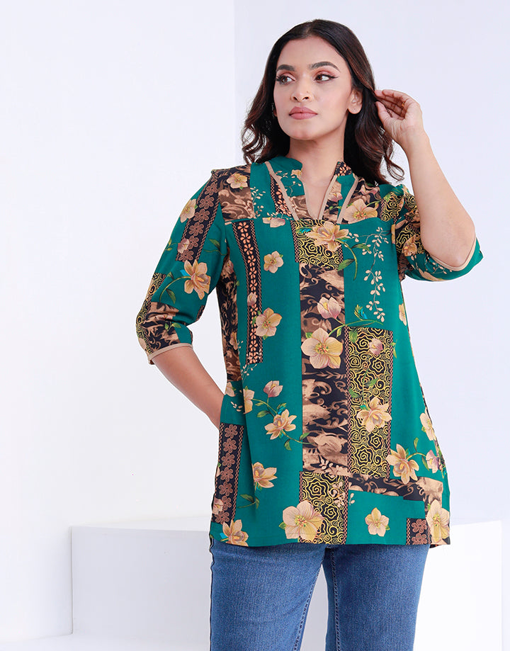 Printed Kurtha with Contrasting Piping