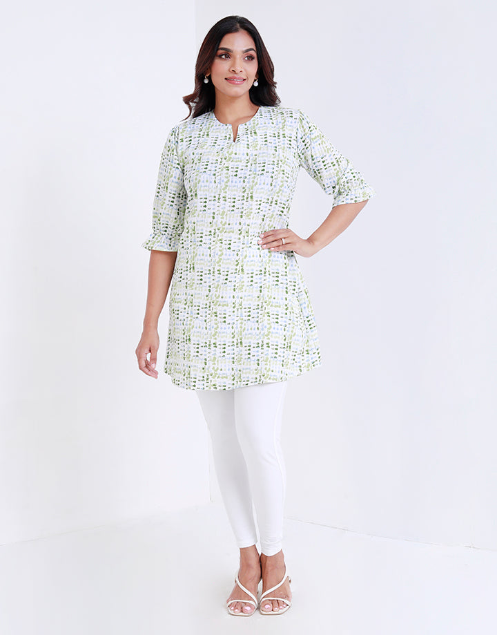 Printed Long Top with Puff Sleeves