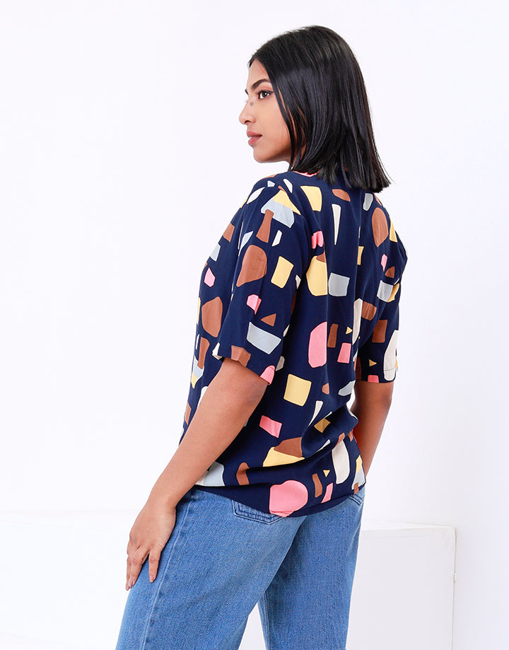 Printed Mandarin Collar Top