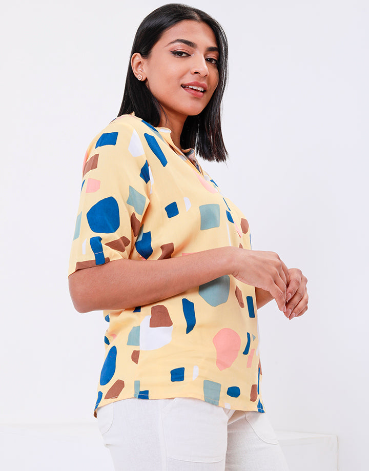 Printed Mandarin Collar Top