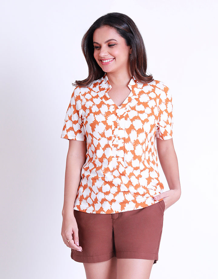 Printed Mandarin Collar Top