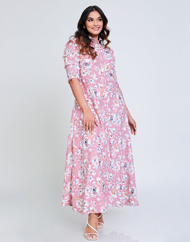 Printed Maxi Dress With ¾ Sleeves