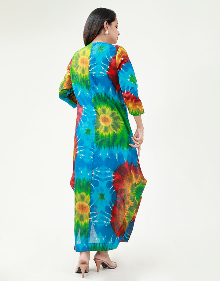 Printed Maxi Dress with Handkerchief Hem