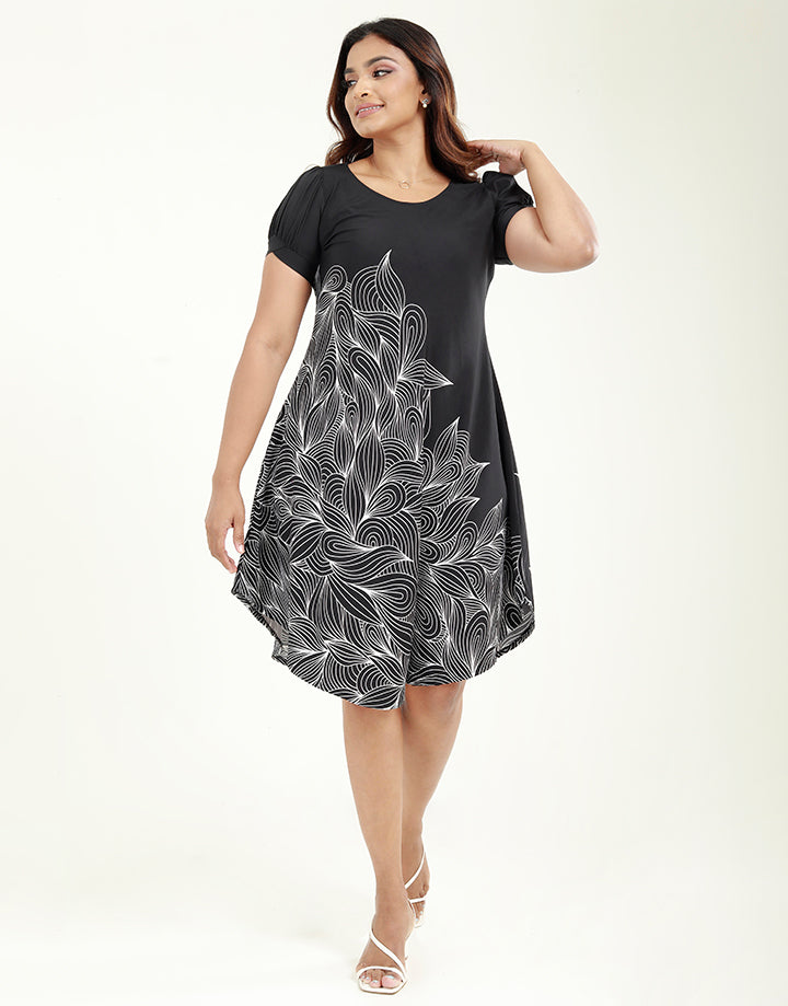 Printed Midaxi Dress with Puff Sleeves