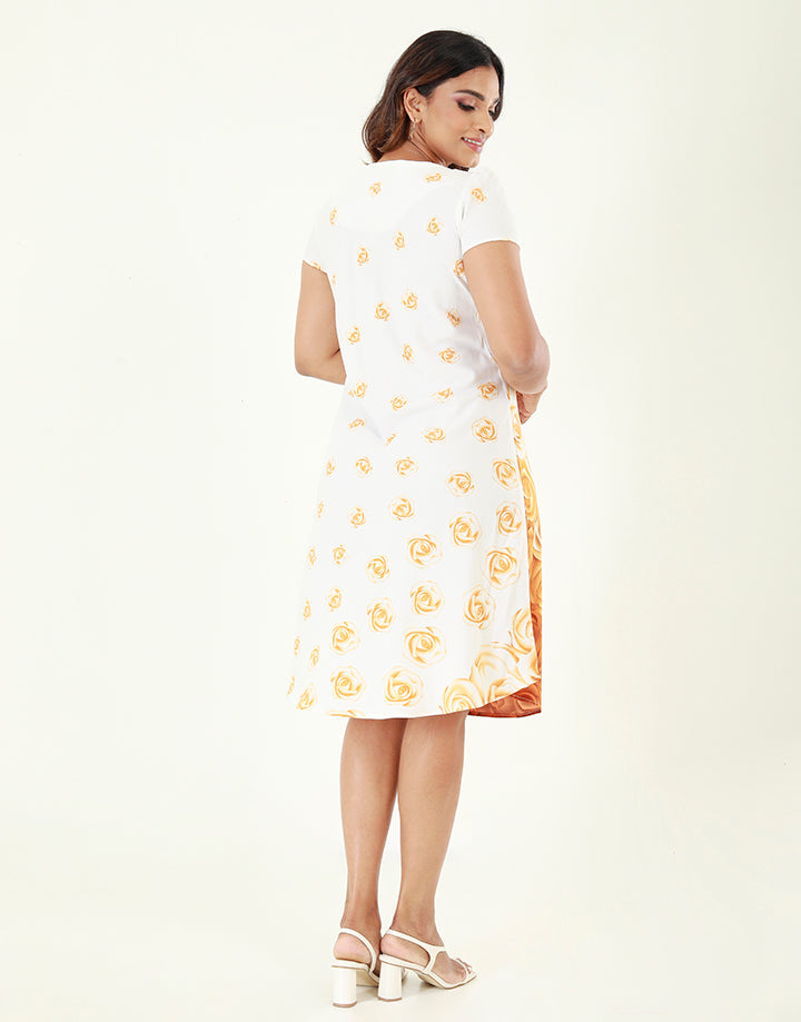Printed Midi Dress with Short Sleeves