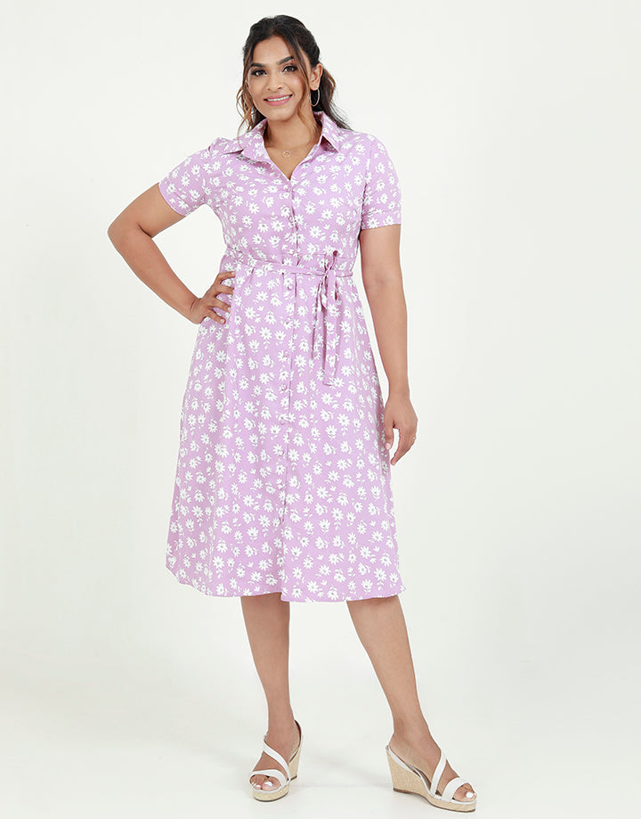 Printed Midi Dress with Short Sleeves