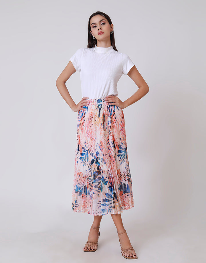 Printed Midi Pleated Skirt