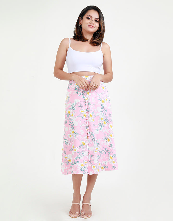 Printed Midi Skirt with Buttons