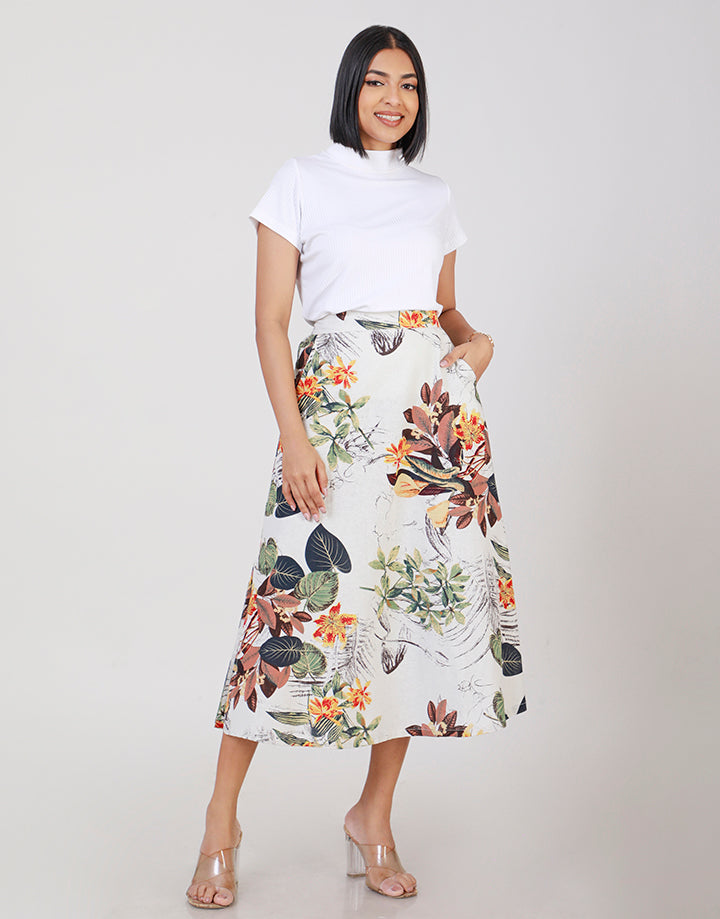 Printed Midi Skirt with Pockets