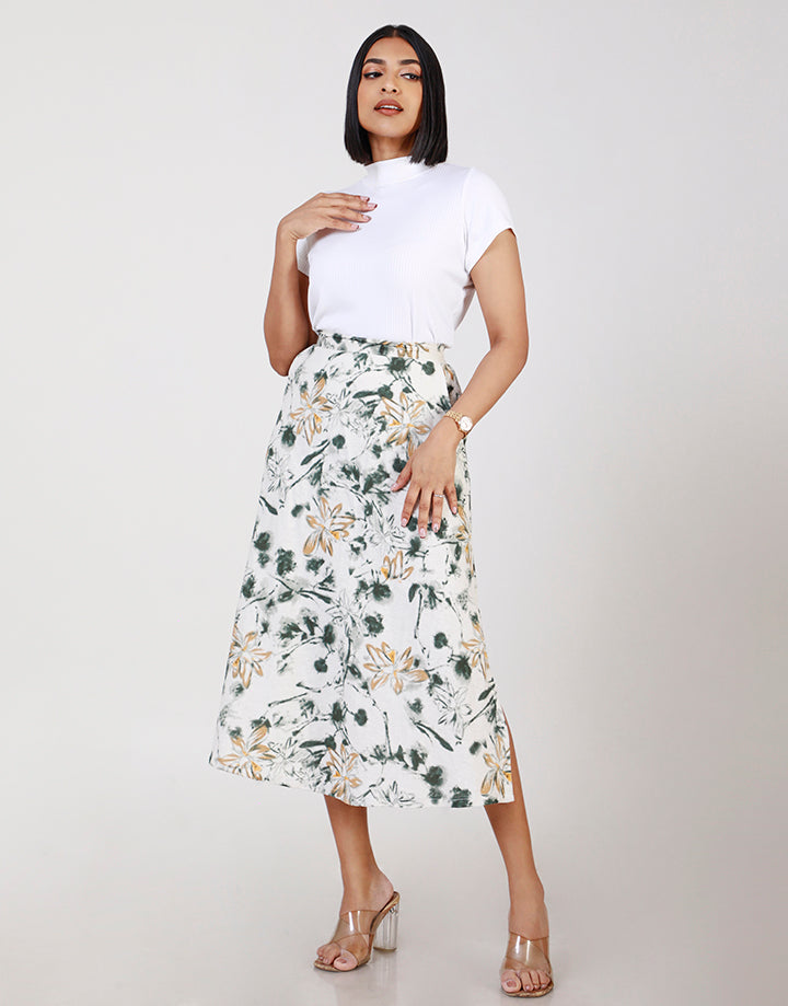 Printed Midi Skirt with Pockets