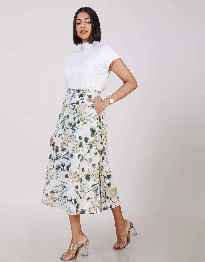 Printed Midi Skirt with Pockets