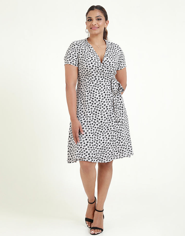 Printed Overlap Dress with Short Sleeves