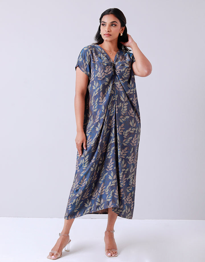 Printed Ruched Front Kaftan Dress