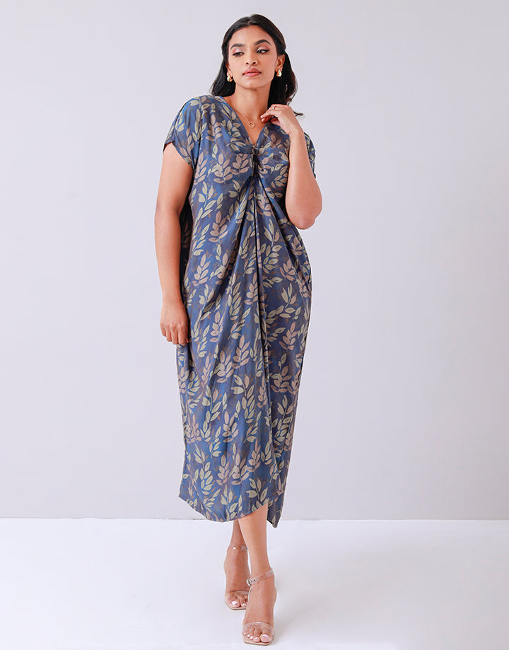 Printed Ruched Front Kaftan Dress