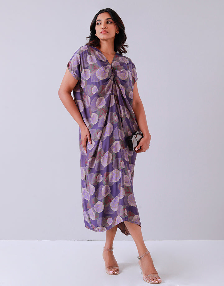 Printed Ruched Front Kaftan Dress