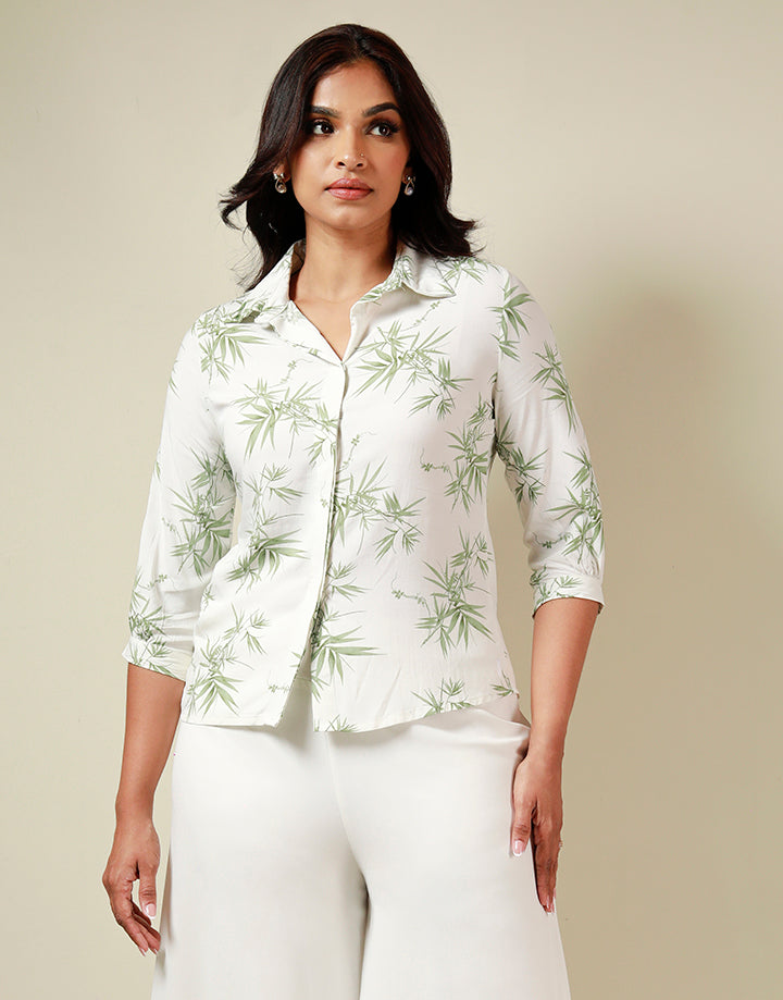 Printed Shirt Blouse with ¾ Sleeves