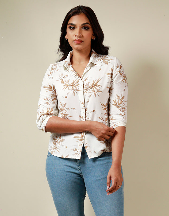 Printed Shirt Blouse with ¾ Sleeves