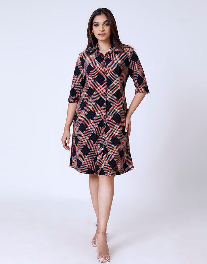 Printed Shirt Dress with Folder Sleeves