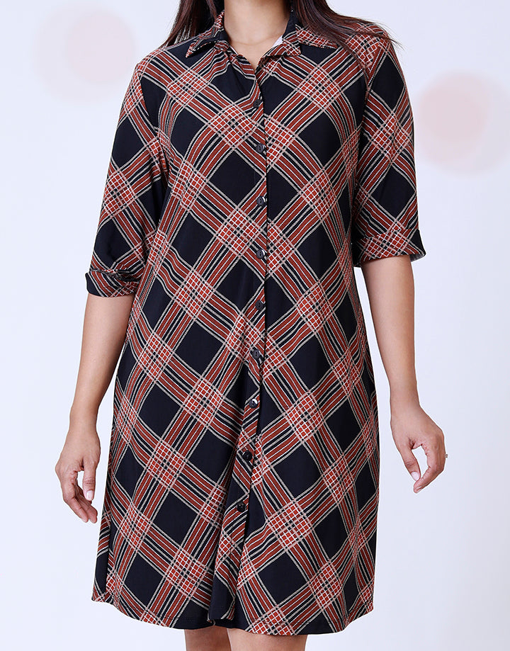 Printed Shirt Dress with Folder Sleeves