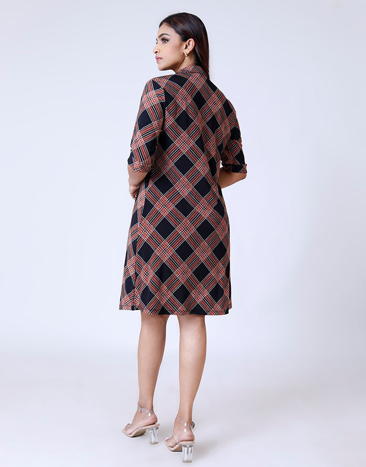 Printed Shirt Dress with Folder Sleeves