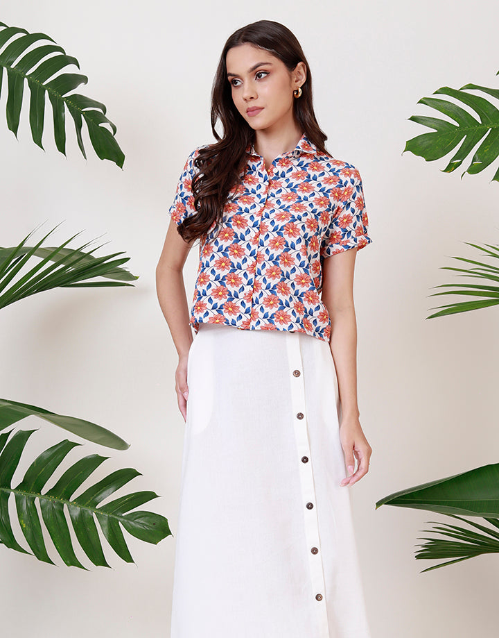 Printed Short Sleeves Cropped Shirt