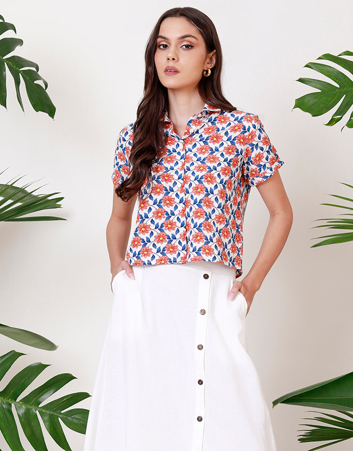 Printed Short Sleeves Cropped Shirt