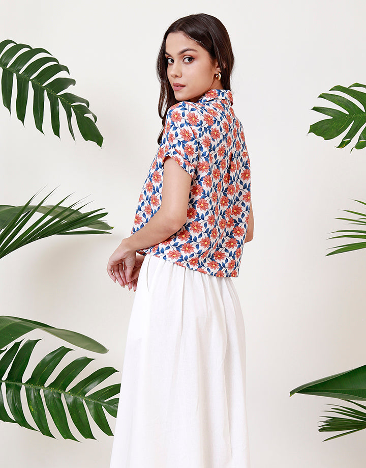 Printed Short Sleeves Cropped Shirt