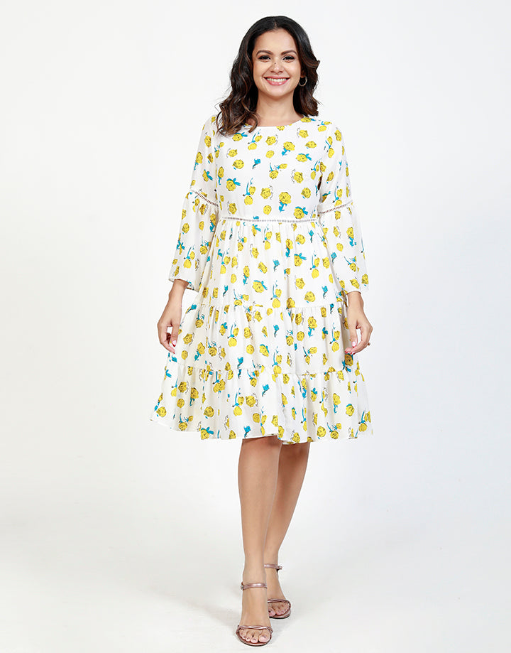 Printed Tiered Dress with Ladder Inserts