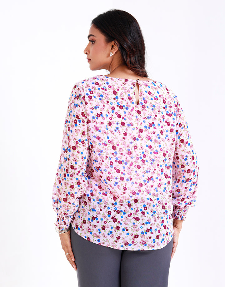 Printed Top with Gathered Sleeves