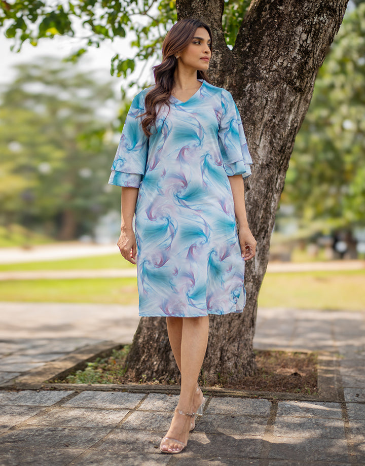 Printed V-Neck A-Line Dress