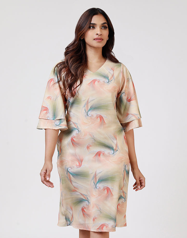 Printed V-Neck A-Line Dress