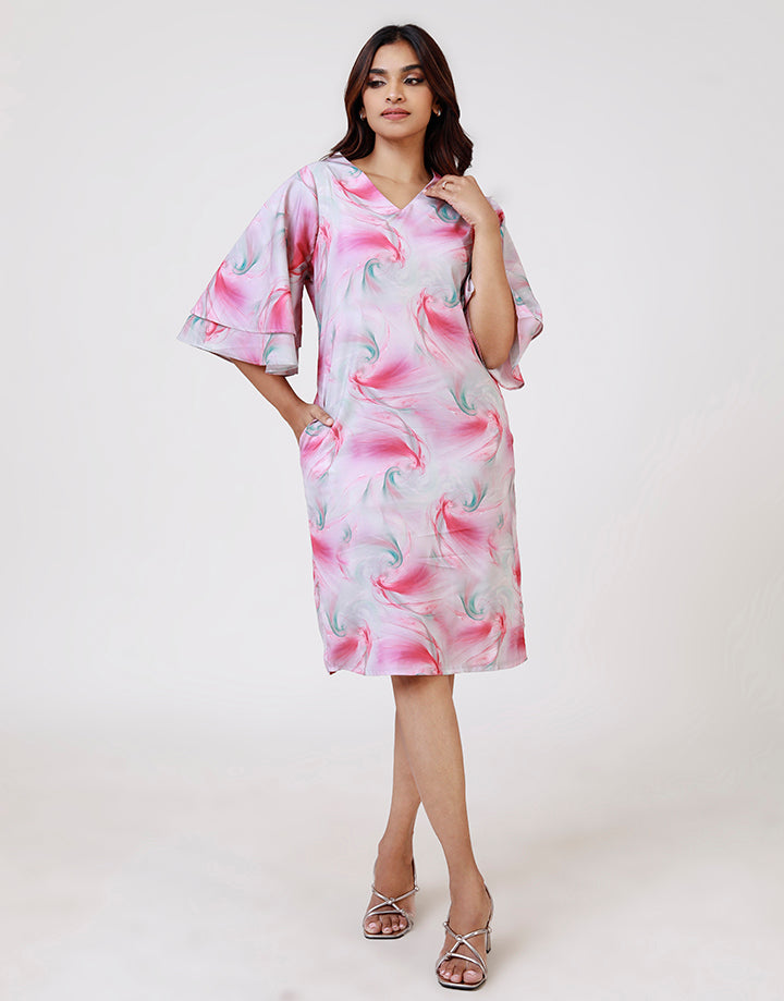 Printed V-Neck A-Line Dress