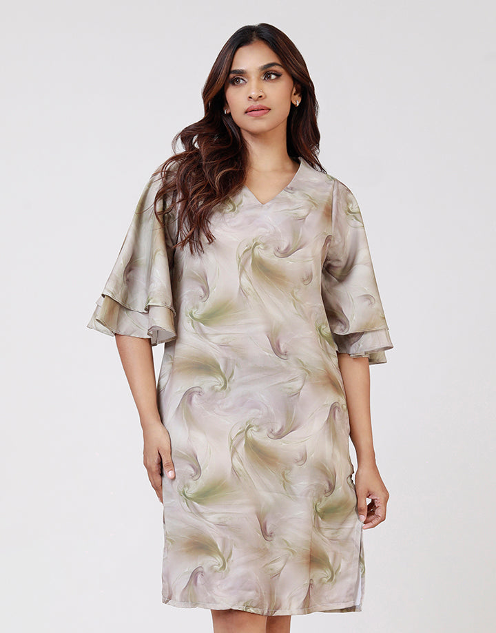 Printed V-Neck A-Line Dress