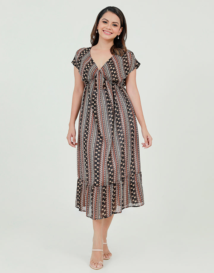 Printed V-Neck Dress with Maggi Sleeves